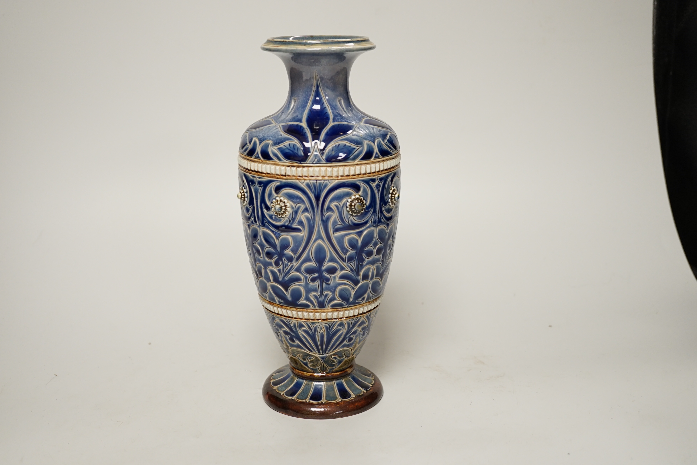 A Doulton Lambeth stoneware vase, by Emily E Stomer, dated 1882, 25cm